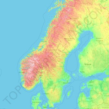 Carte topographique Suède, altitude, relief