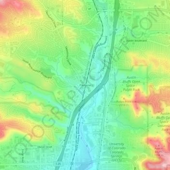 Carte topographique Pikeview, altitude, relief