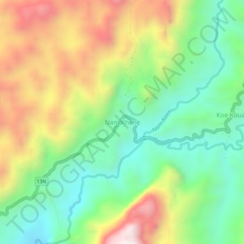 Carte topographique Nam Khene, altitude, relief