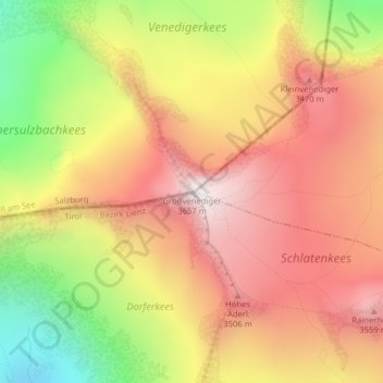 Carte topographique Großvenediger, altitude, relief