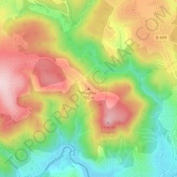 Carte topographique Peygros, altitude, relief