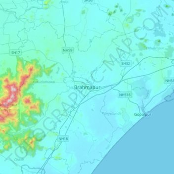Carte topographique Brahmapur, altitude, relief
