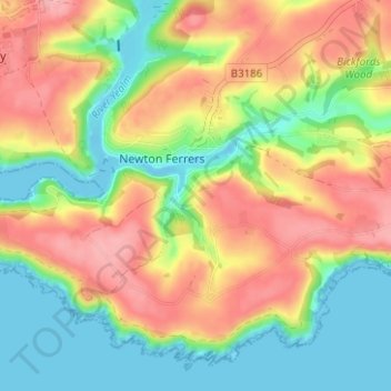 Carte topographique Noss Mayo, altitude, relief