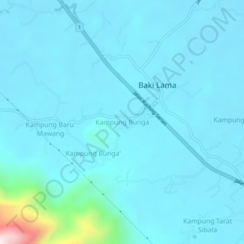 Carte topographique Kampung Bunga, altitude, relief