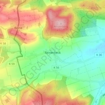 Carte topographique Reinerbeck, altitude, relief