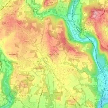 Carte topographique Vertemate, altitude, relief