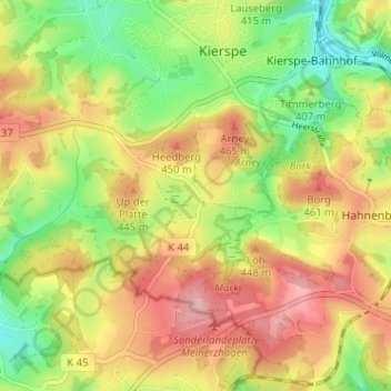 Carte topographique Höhlen, altitude, relief