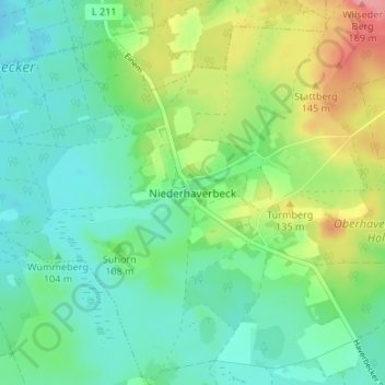 Carte topographique Niederhaverbeck, altitude, relief