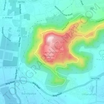 Carte topographique Chamundipuram, altitude, relief