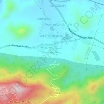 Carte topographique Kandlamadugu, altitude, relief