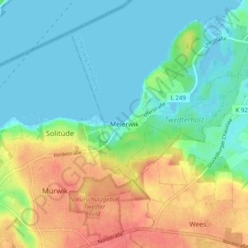 Carte topographique Meierwik, altitude, relief
