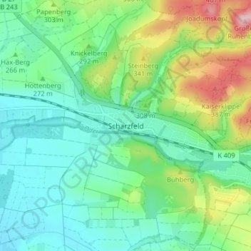 Carte topographique Scharzfeld, altitude, relief