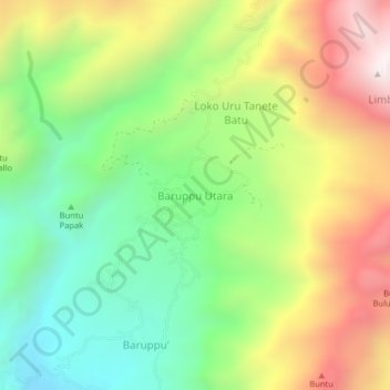 Carte topographique Baruppu Utara, altitude, relief