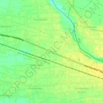 Carte topographique Pulosari, altitude, relief