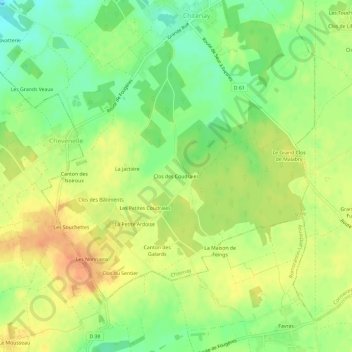 Carte topographique Clos des Coudraies, altitude, relief