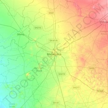 Carte topographique Mahesana, altitude, relief