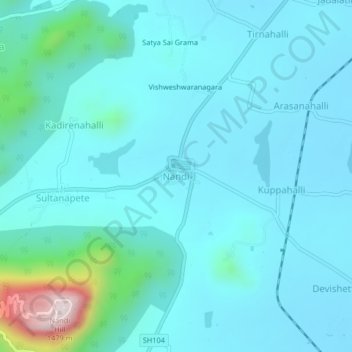Carte topographique Nandi, altitude, relief