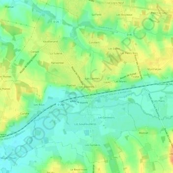 Carte topographique Les Badelles, altitude, relief