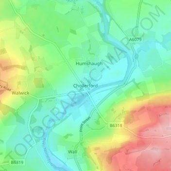 Carte topographique Chollerford, altitude, relief