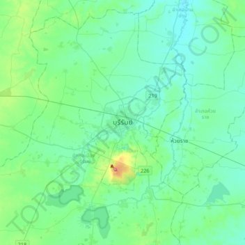 Carte topographique Buriram, altitude, relief
