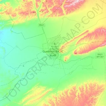 Carte topographique Guelmim, altitude, relief