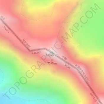 Carte topographique Apsarasas III, altitude, relief