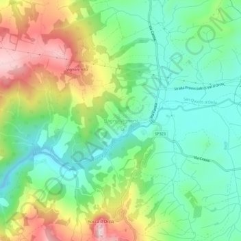 Carte topographique Bagno Vignoni, altitude, relief