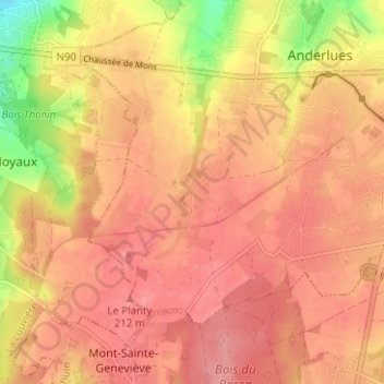 Carte topographique Ansuelle, altitude, relief