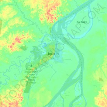 Carte topographique Iquitos, altitude, relief