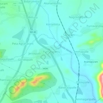 Carte topographique Puthalapattu, altitude, relief