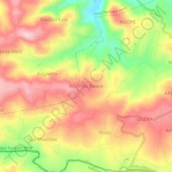 Carte topographique Andingo Bware, altitude, relief