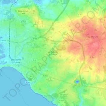 Carte topographique Château-d'Olonne, altitude, relief