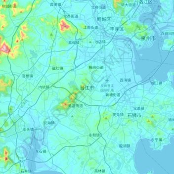 Carte topographique 晋江市, altitude, relief