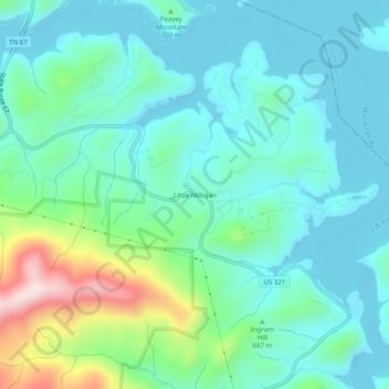 Carte topographique Little Milligan, altitude, relief