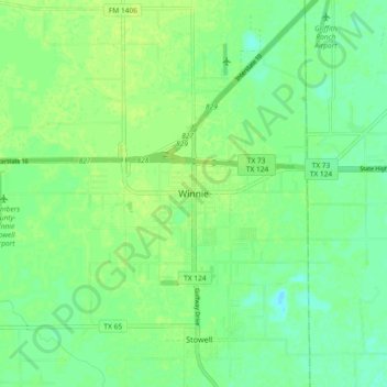 Carte topographique Winnie, altitude, relief