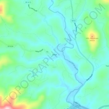 Carte topographique Adial, altitude, relief
