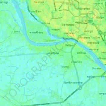 Carte topographique Keraniganj, altitude, relief