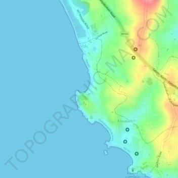 Carte topographique Kovalam Beach, altitude, relief