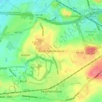 Carte topographique North Featherstone, altitude, relief