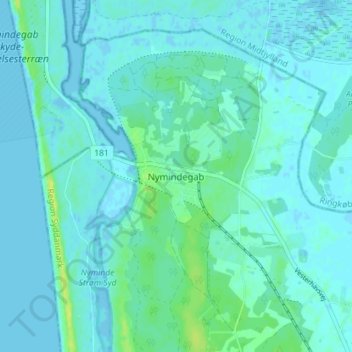 Carte topographique Nymindegab, altitude, relief