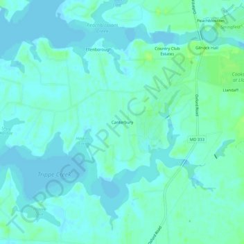 Carte topographique Canterbury, altitude, relief