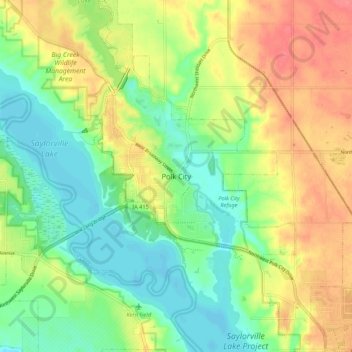 Carte topographique Polk City, altitude, relief