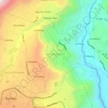 Carte topographique Ambabaquí, altitude, relief