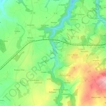 Carte topographique Keranot, altitude, relief