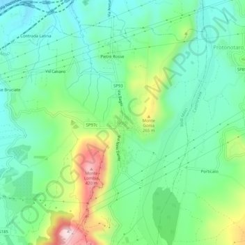 Carte topographique Rodì, altitude, relief