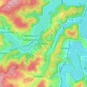 Carte topographique Wörmge, altitude, relief