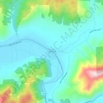 Carte topographique Days Creek, altitude, relief
