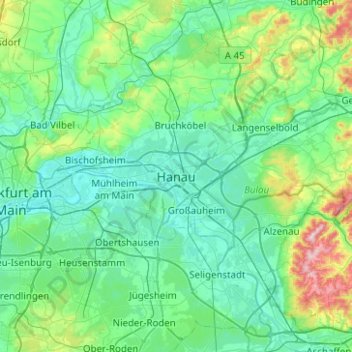 Carte topographique Hanau, altitude, relief
