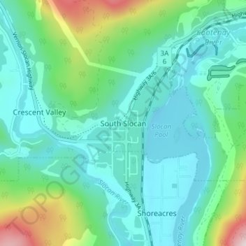 Carte topographique South Slocan, altitude, relief
