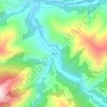 Carte topographique Cosío, altitude, relief